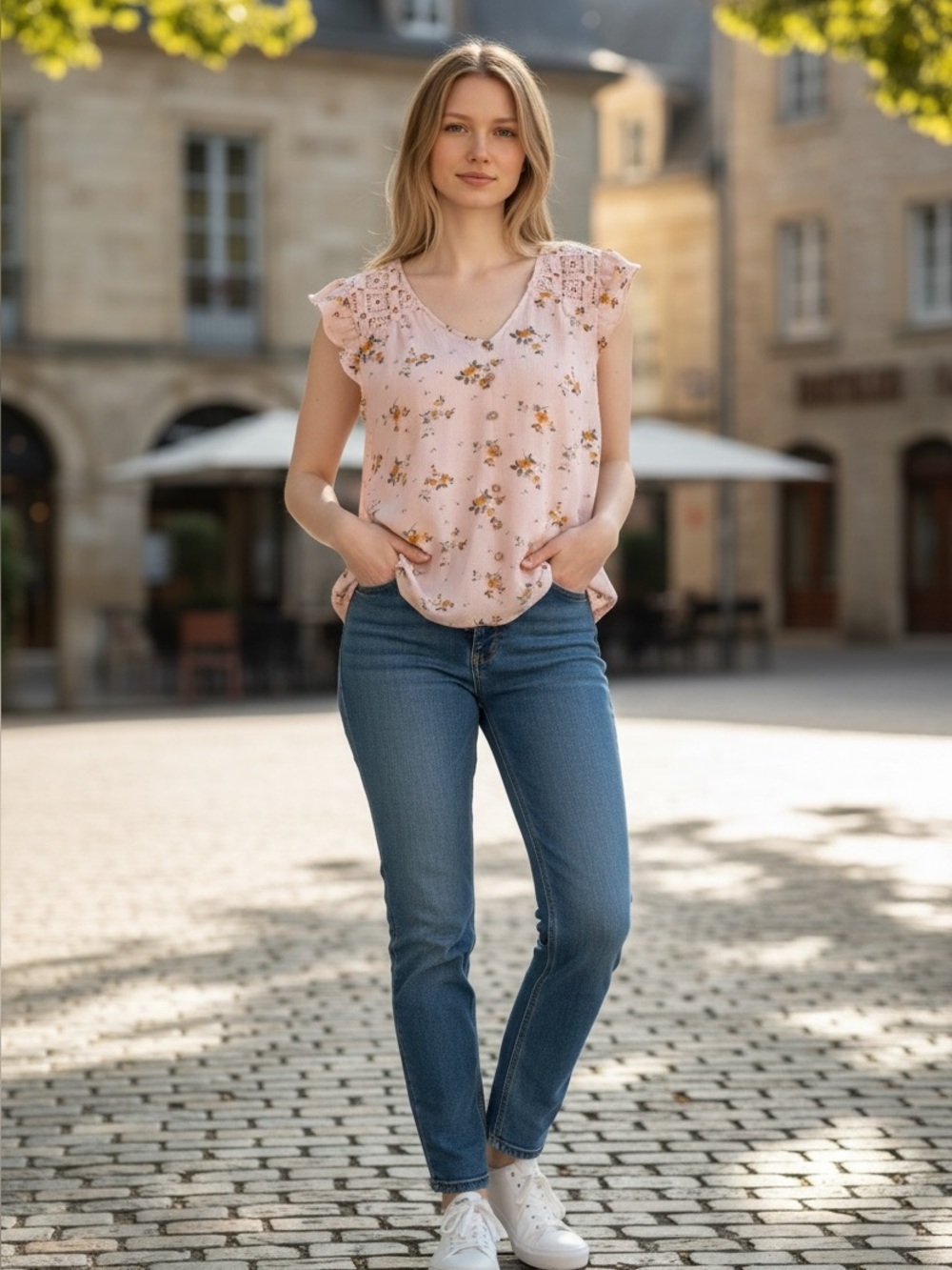 Pink Floral Lace Romantic Blouse Size M